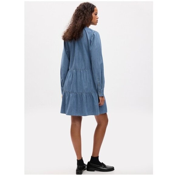 GAP Tiered Denim Mini Shirtdress - Picture 2 of 11
